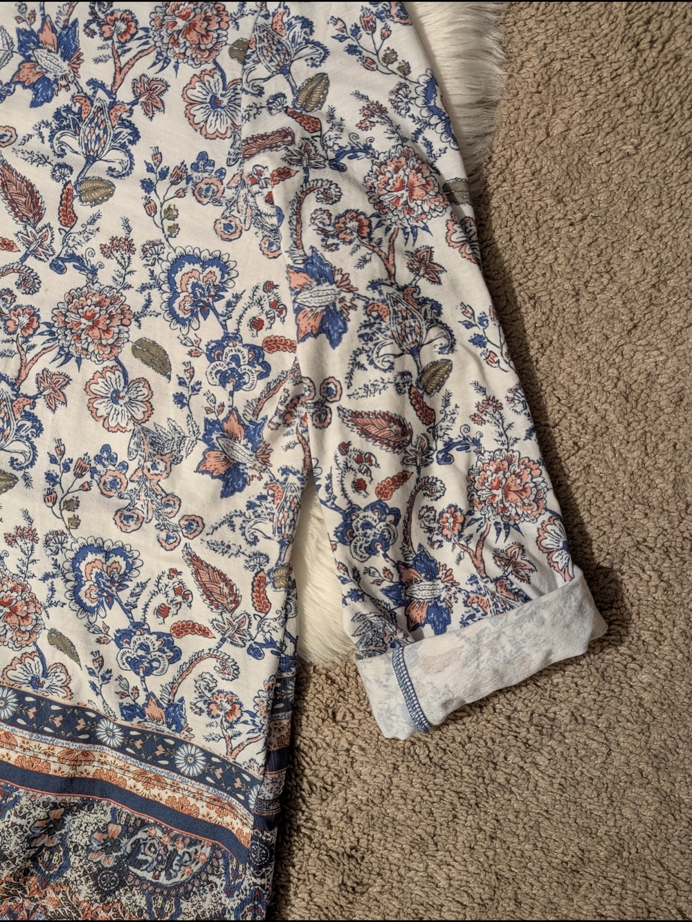 Boho Floral 3/4 Sleeve Top with Blue and Rust Size 1X - Picture 4 of 15